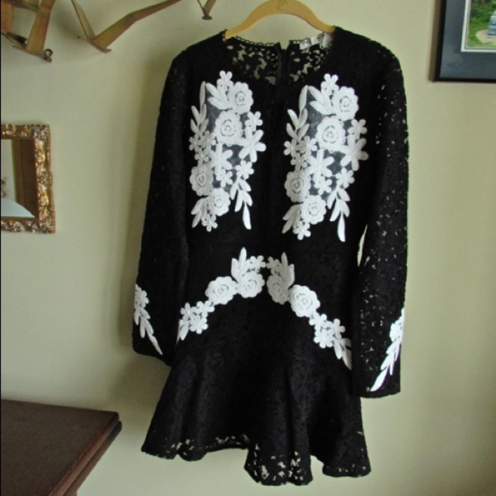 💕HP Contrast-Lace Embroidered Fit and Flare Dress